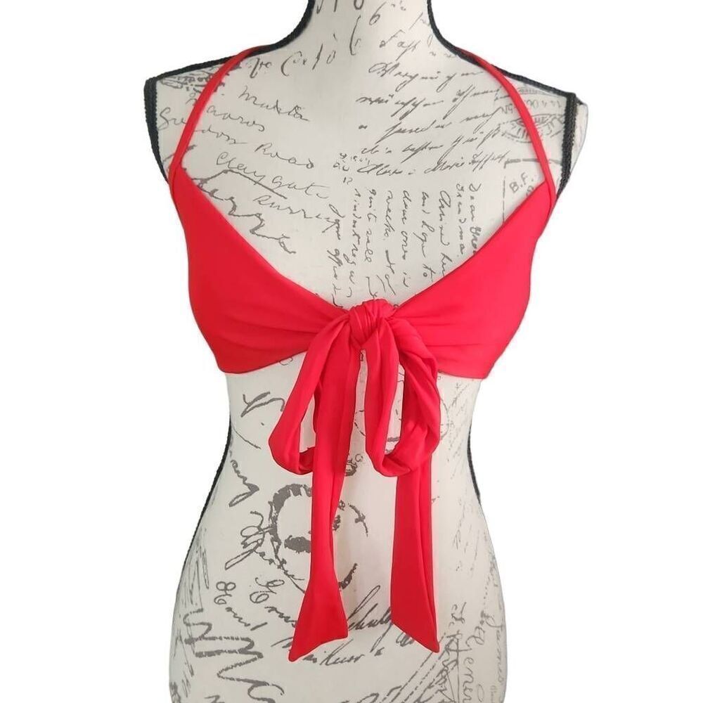 Aerie Women's Size Medium Red Tie Front Halter Bikini Top